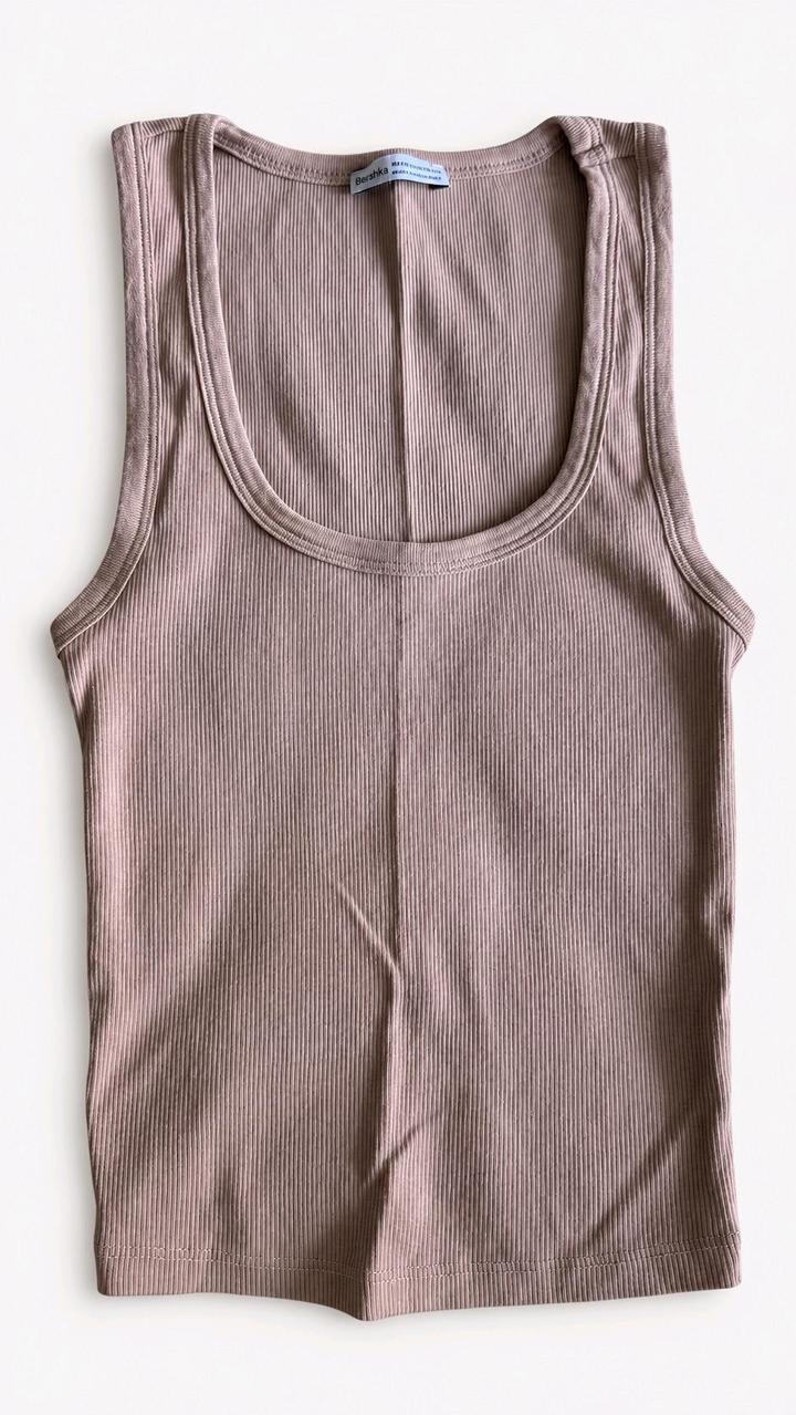 Майка Bershka в рубчик бежевая