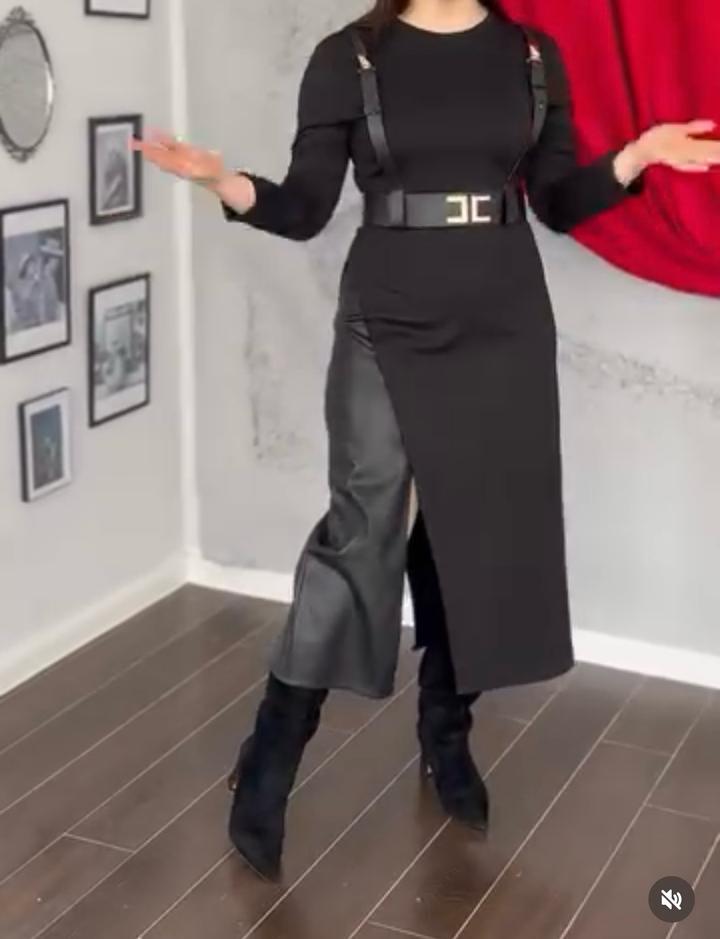 Платье Elisabetta Franchi комбинированное с кожаными вставками