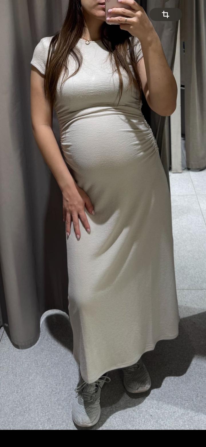 Zara Платье миди повседневное бежевое