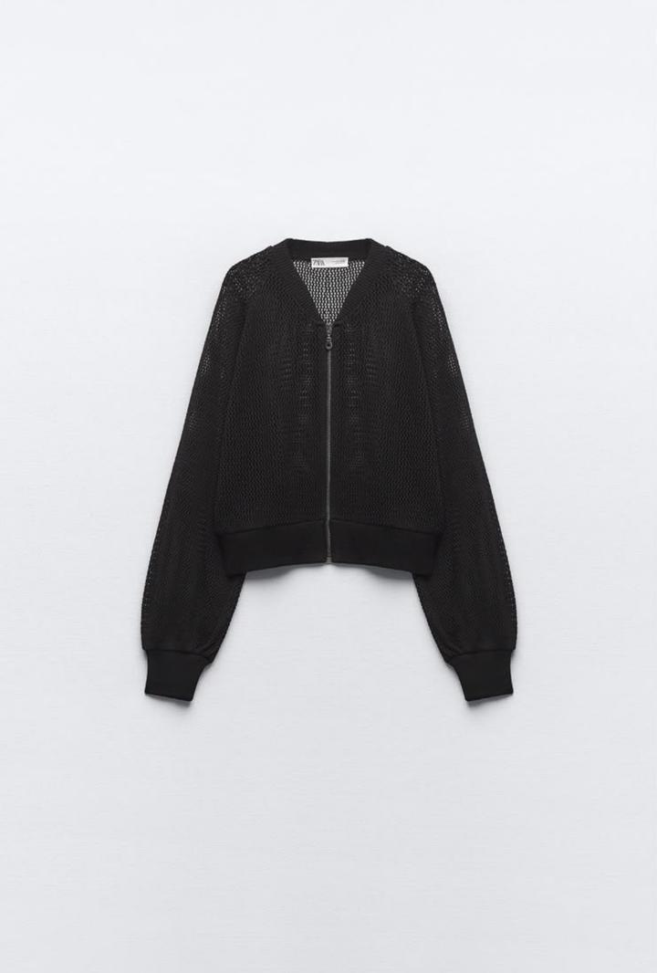 Черный трикотажный кардиган ZARA из сетчатой ткани