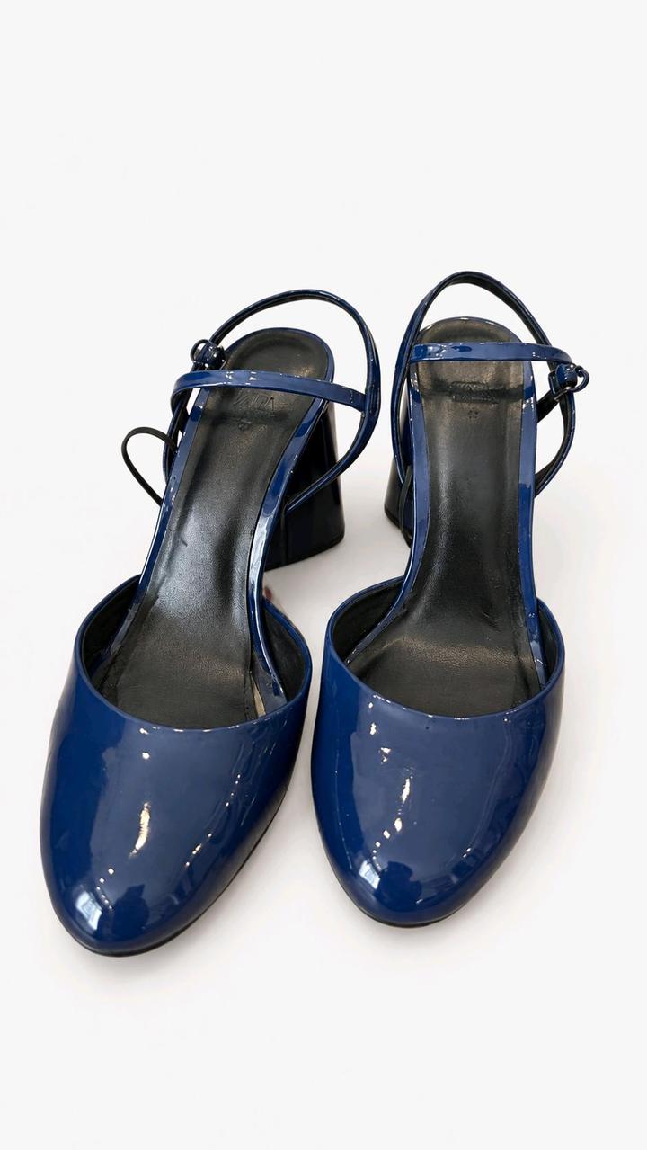 Туфли-слингбэки Zara синие лакированные