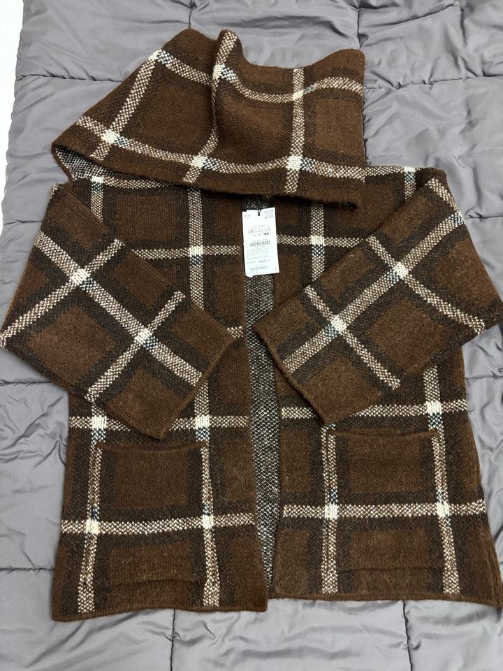 Zara Кардиган вязаный в клетку с пуговицами