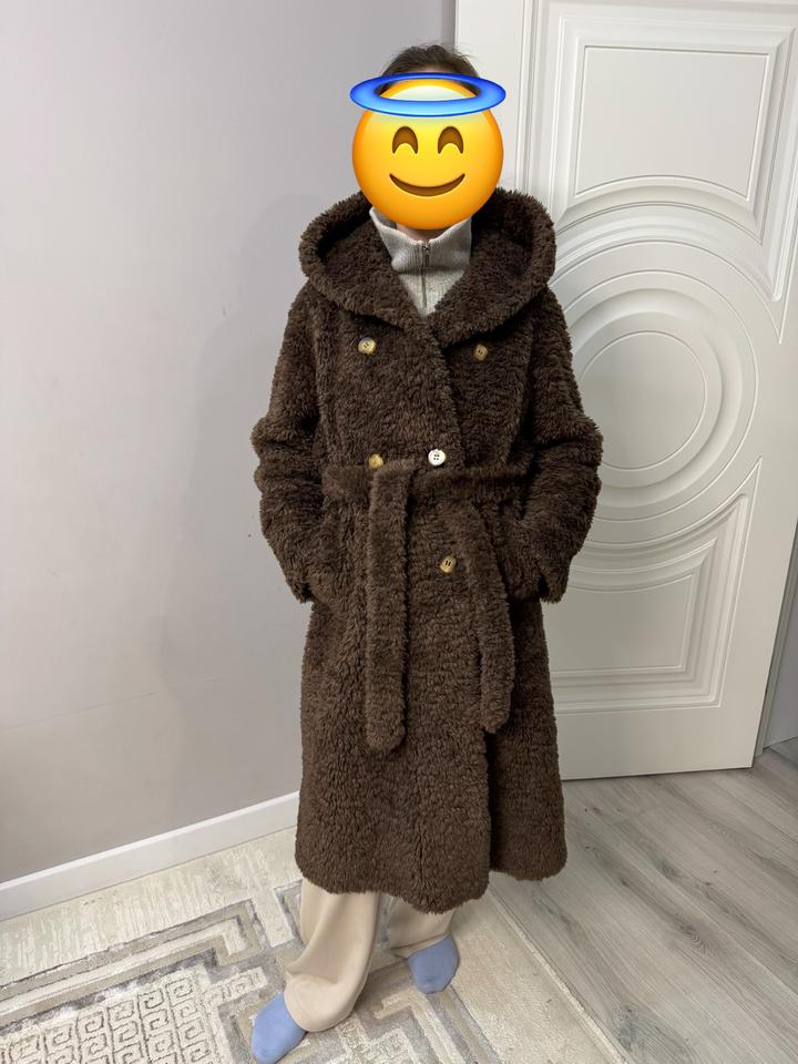 Пальто тедди с капюшоном