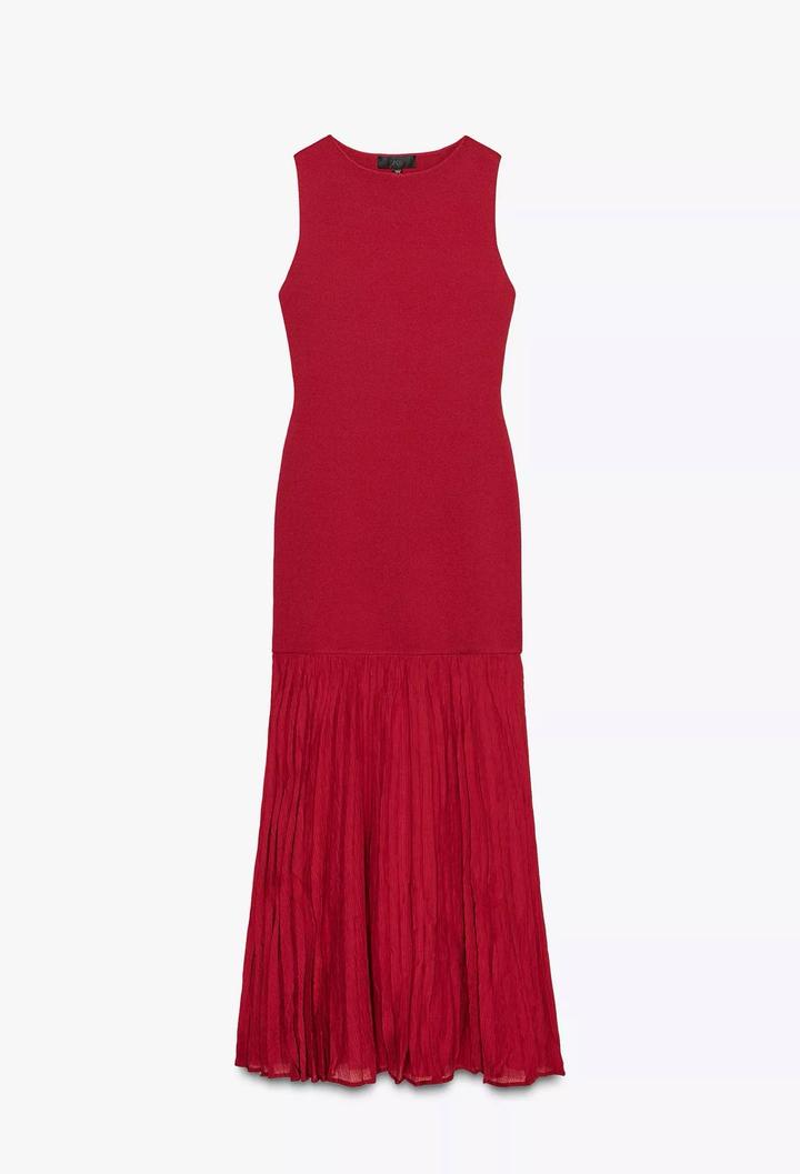 Платье миди с плиссированной юбкой ZARA