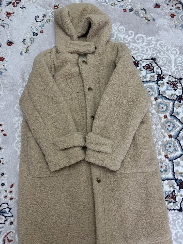 Пальто тедди с капюшоном
