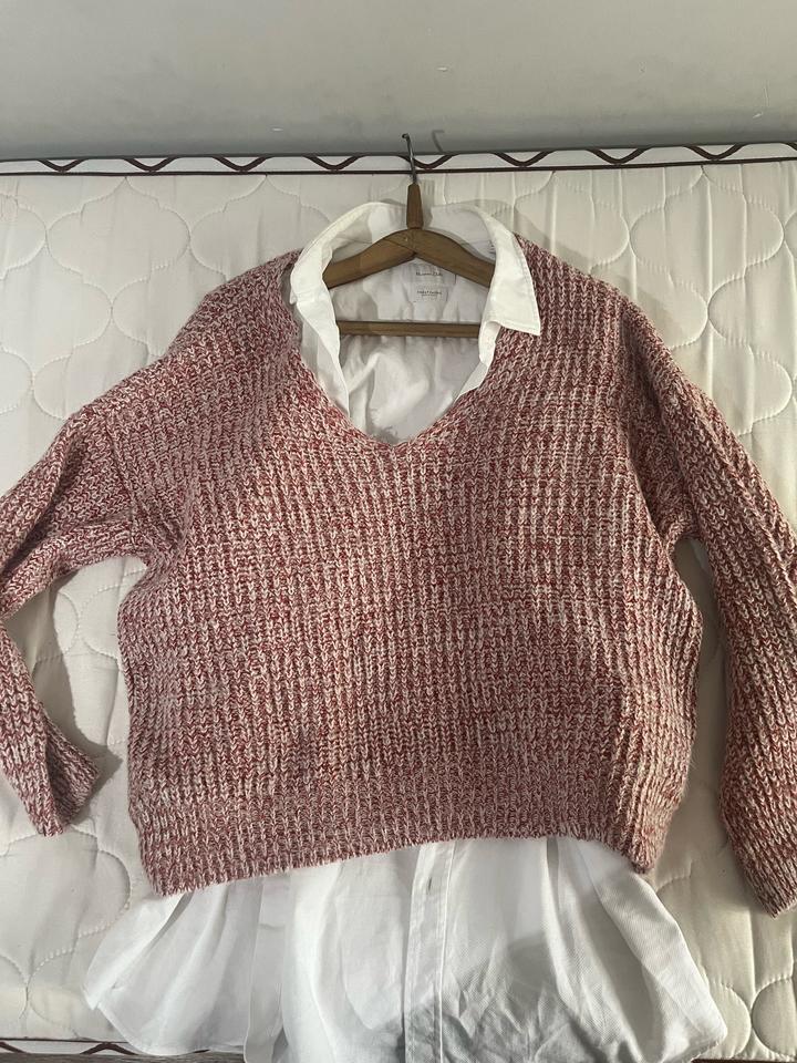 Гот стильный комплект: свитер LC Waikiki + брендовая рубашка Massimo Dutti ( L )