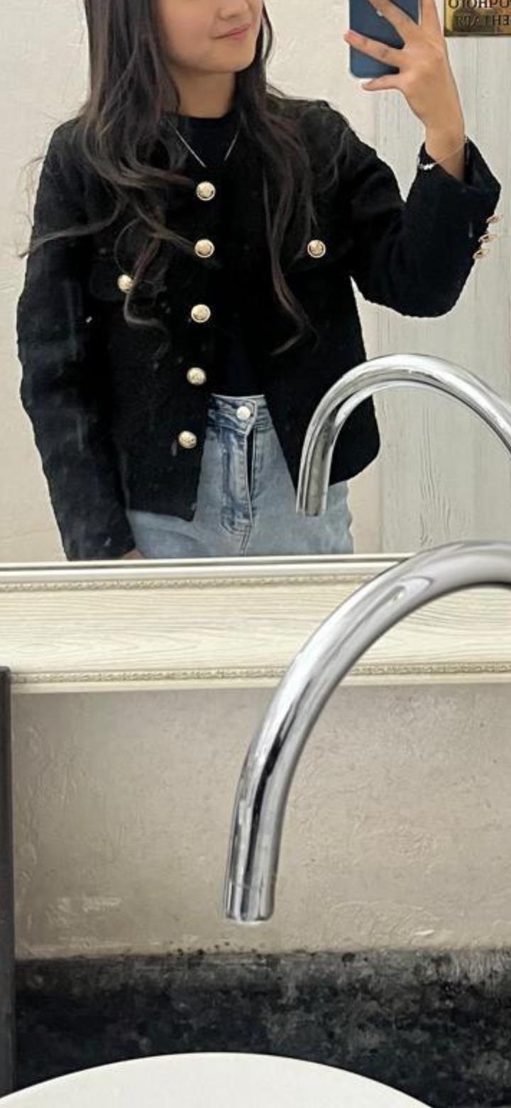 Fashion Черный твидовый пиджак