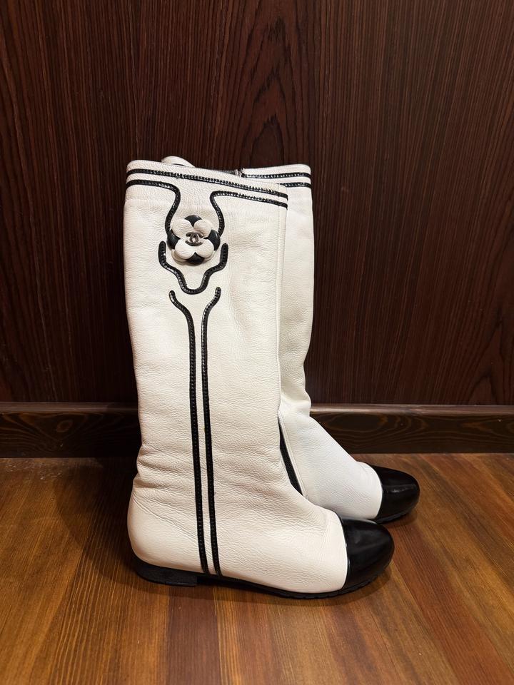 Белые сапоги Chanel  👢 зимние