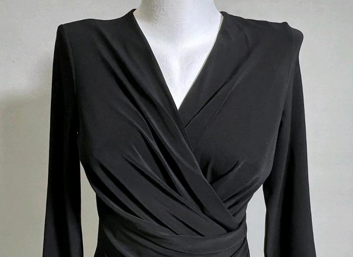 Винтажный топ блуза S черный стрейч рукав 3/4 лонгслив вечерний офисный