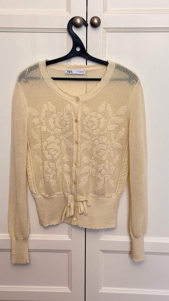 Кремовый кардиган с ажурным узором Zara