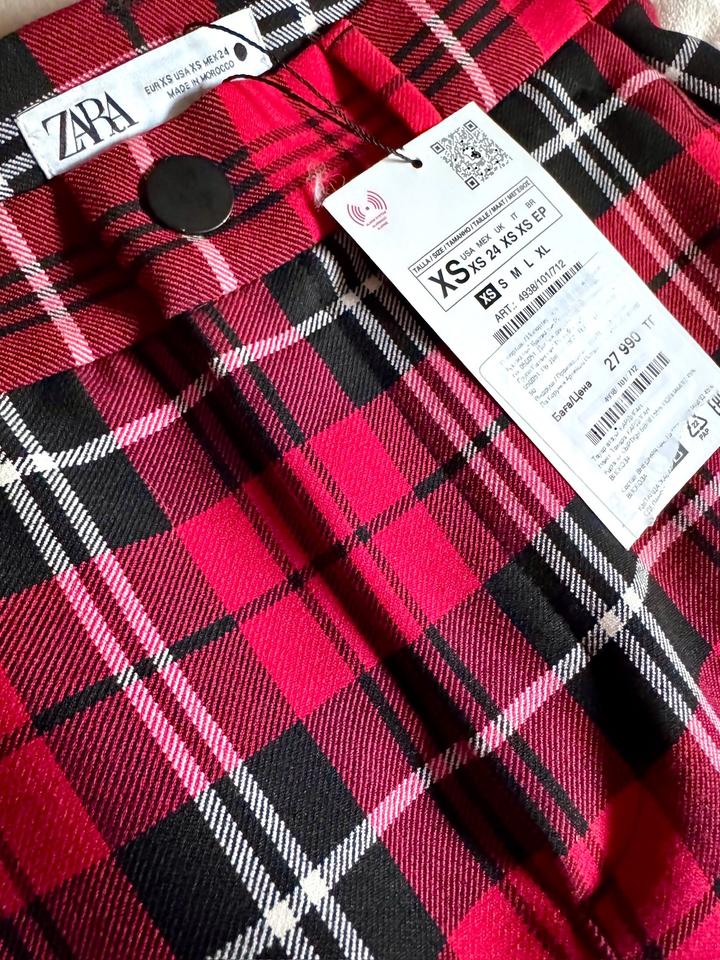 Юбка миди красная в клетку с разрезом ZARA