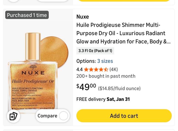 Шиммер для лица, тела и волос Nuxe, почти полный флакон