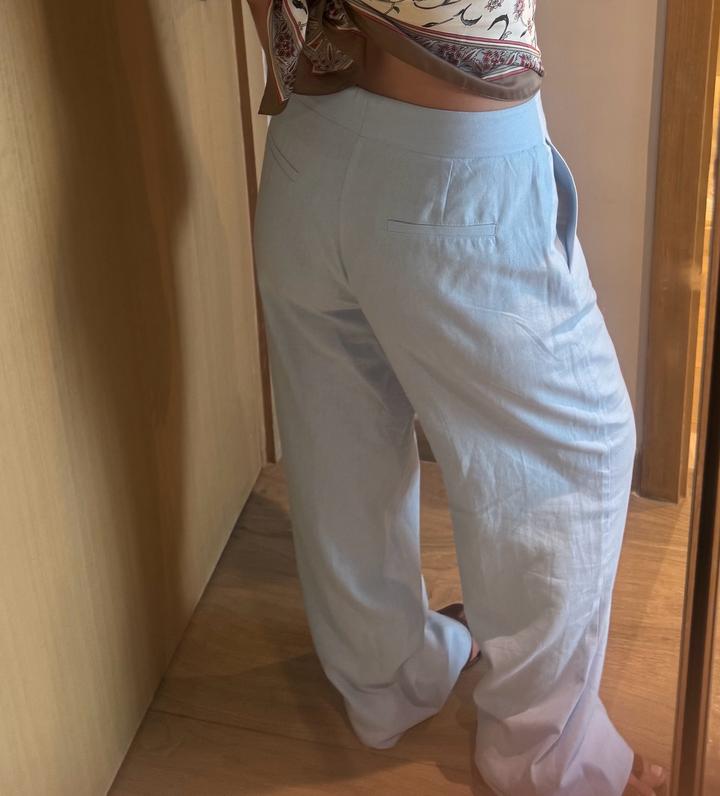 Голубые льняные брюки Zara