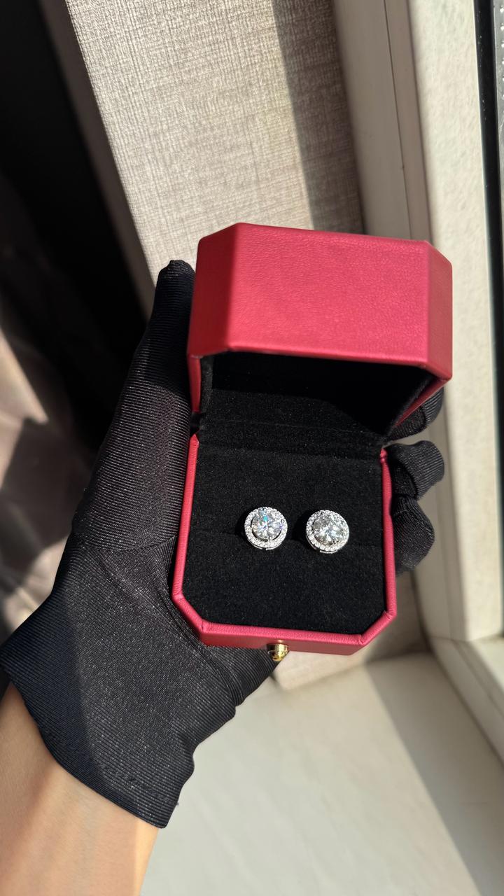 Пусеты по 2 карату, Муассанит GRA | Серебро 925