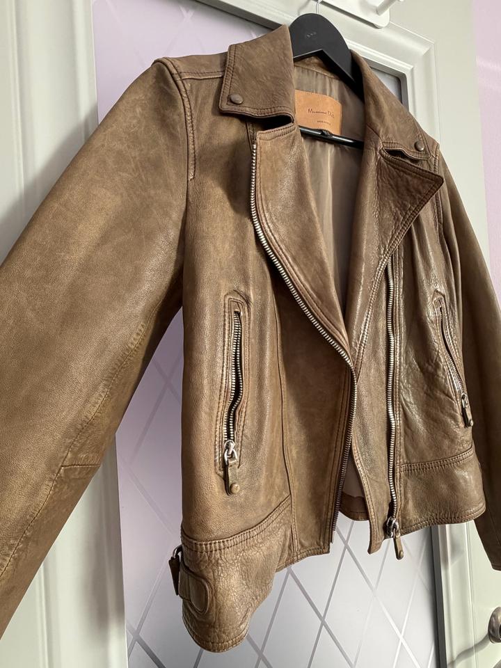 Кожаная куртка Massimo Dutti, хаки