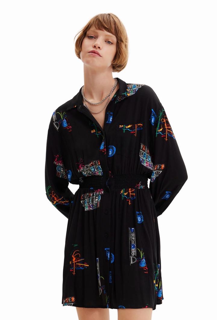 Черное платье desigual с принтом испанского художника Хавьера Марискаля