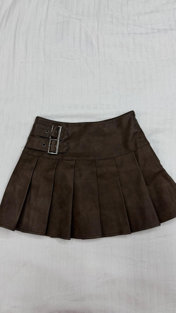 Коричневая юбка под кожу мини . Размер XS