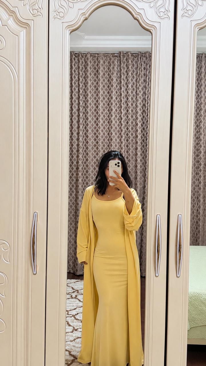 💛 Длинное жёлтое платье на лямках с накидкой 💛