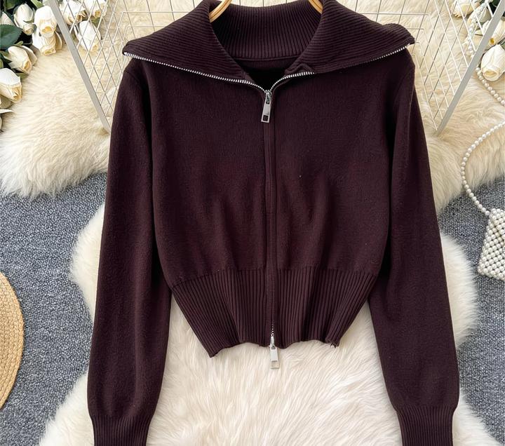 Зип свитер коричневый