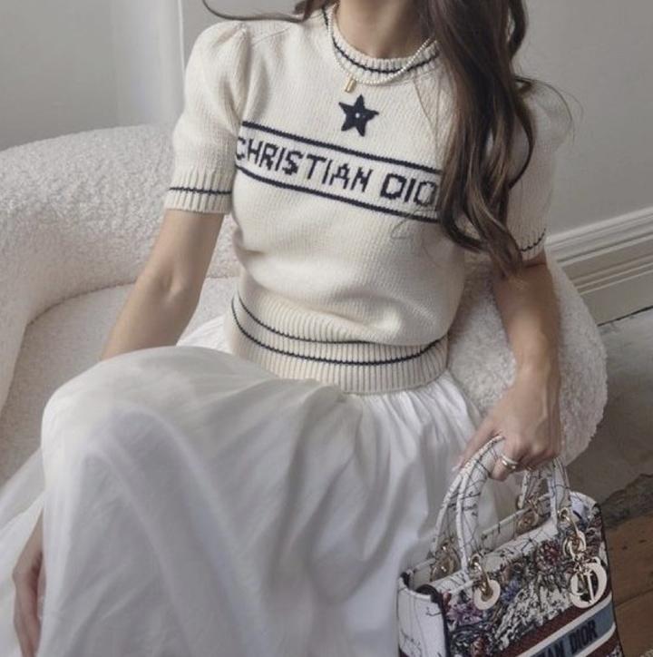 Трикотажный топ Christian Dior в рубчик с коротким рукавом
