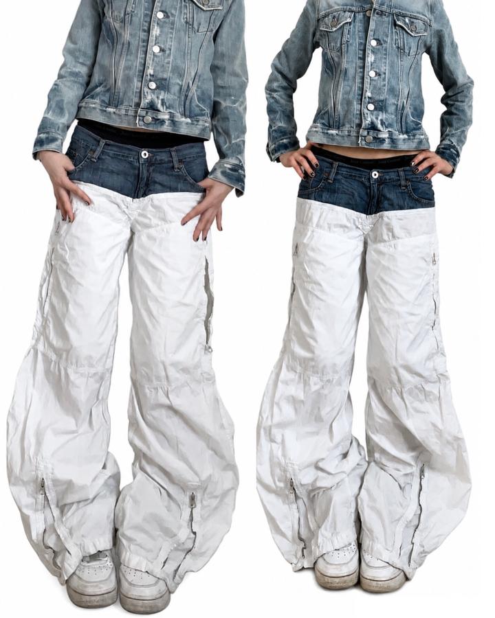Denim parachute bootcut pants