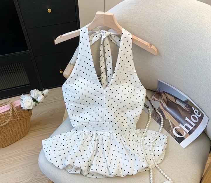 🤍 Стильный топ в горошек с открытой спинкой 🤍