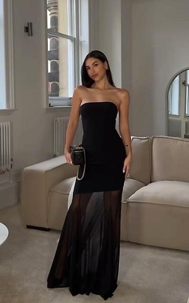 Черное вечернее платье с прозрачной юбкой