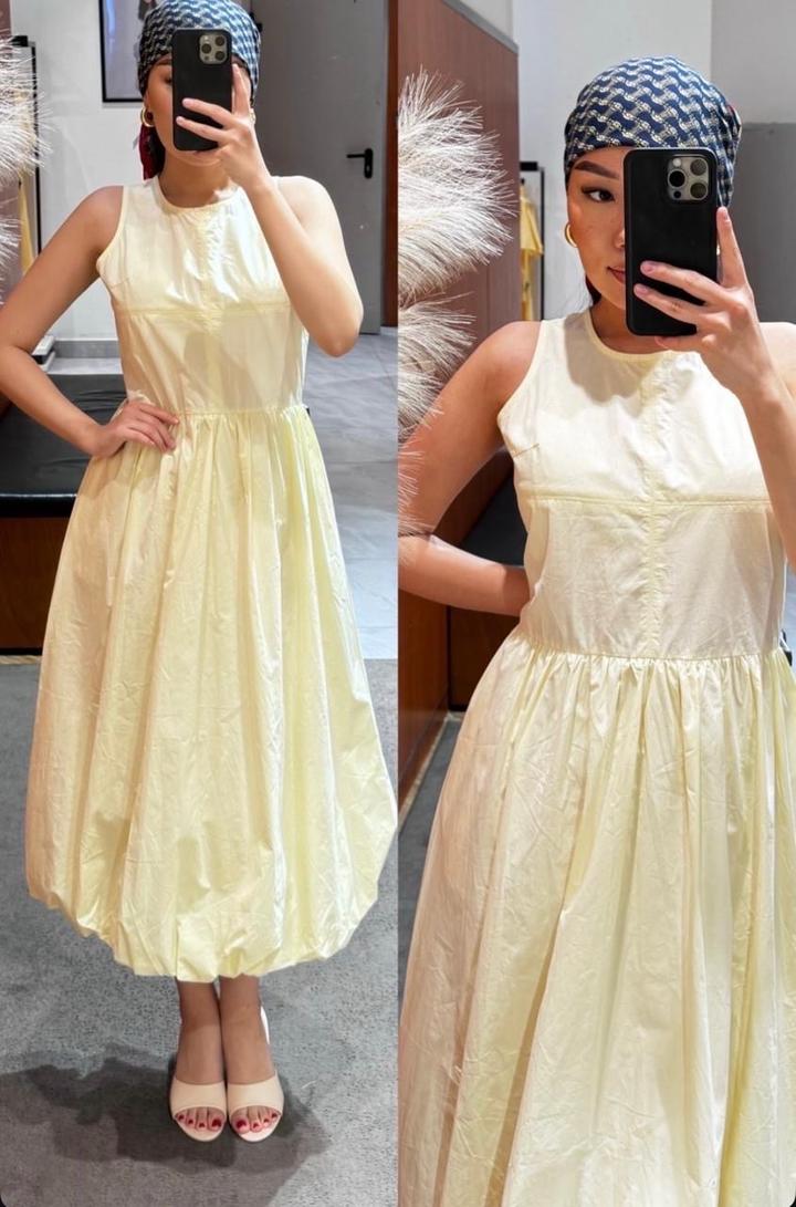 Летнее желтое платье, длина миди