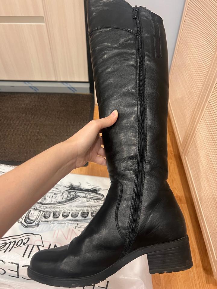 Кожаные длинные сапоги (зима)