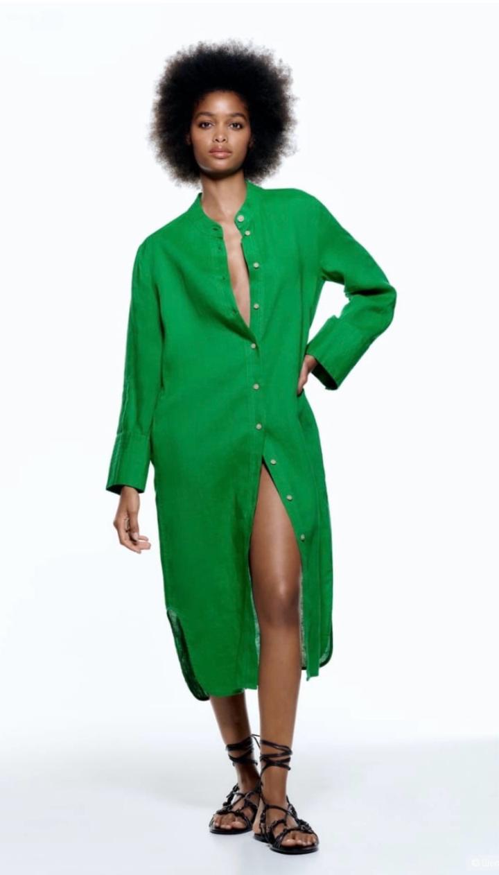Льняное платье-рубашка Zara