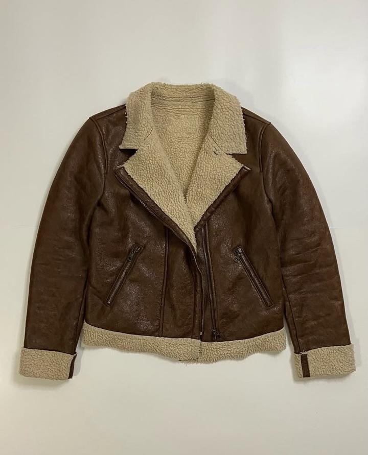 Vintage leather Uniqlo Sherpa pink rock jacket