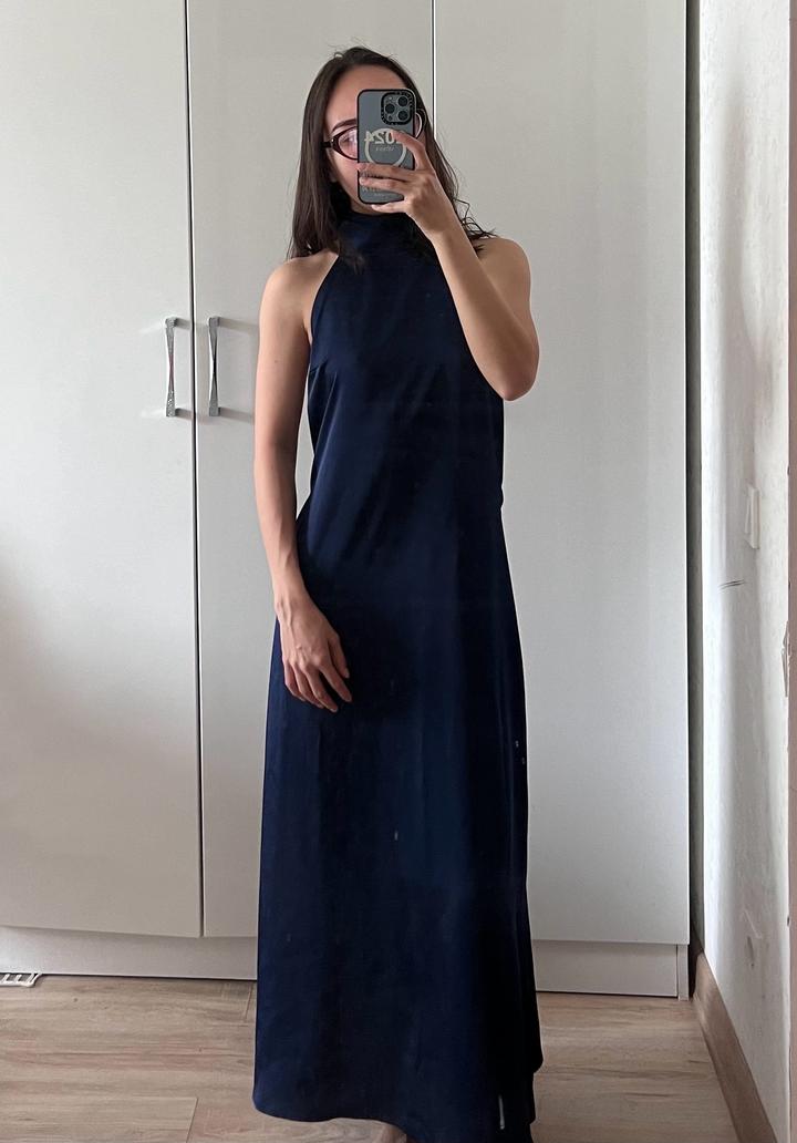 Синее атласное платье Zara