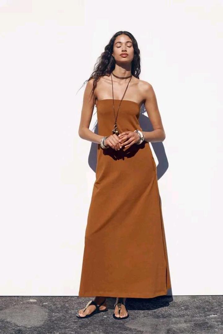 Платье из плотного хлопка без бретелей Zara новое