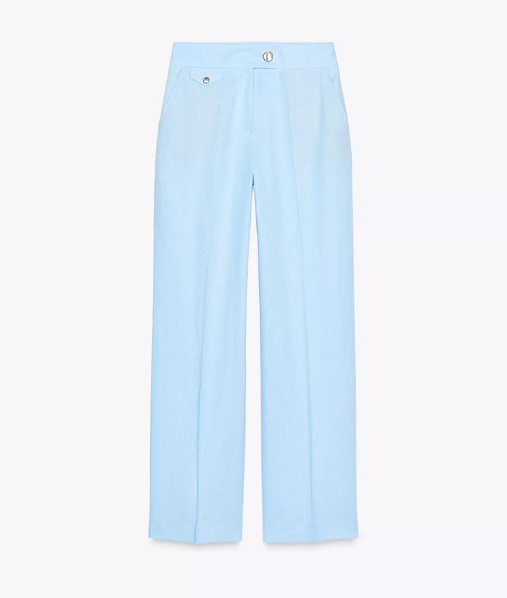 Голубые льняные брюки Zara