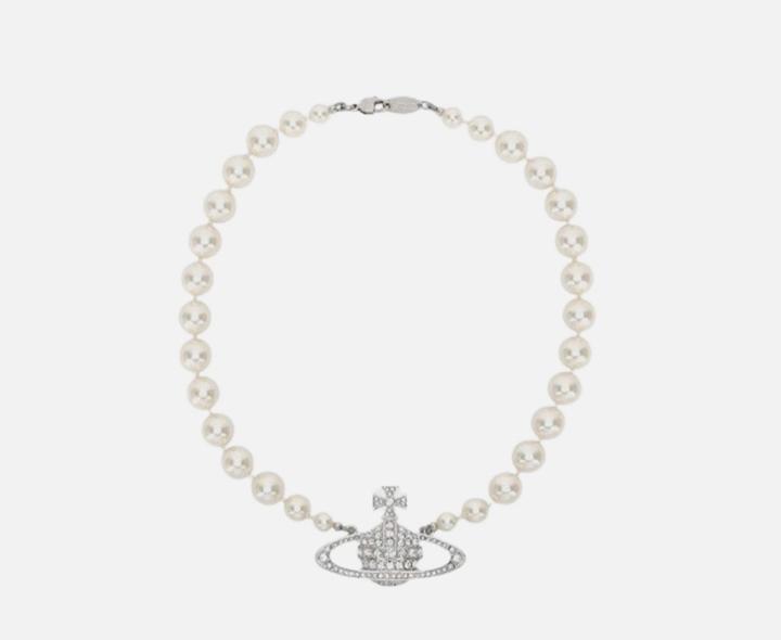 Vivienne Westwood серебряное однорядное жемчужное барельефное колье