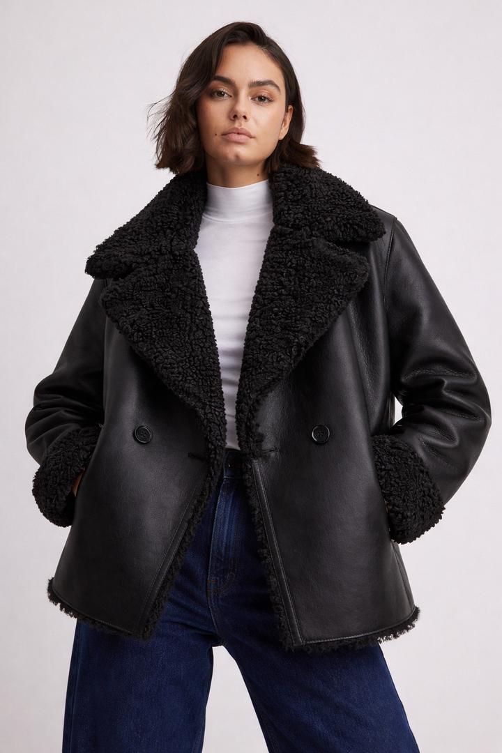 Новая двухсторонняя дублёнка 2-в-1, эко-кожа / teddy, Турция