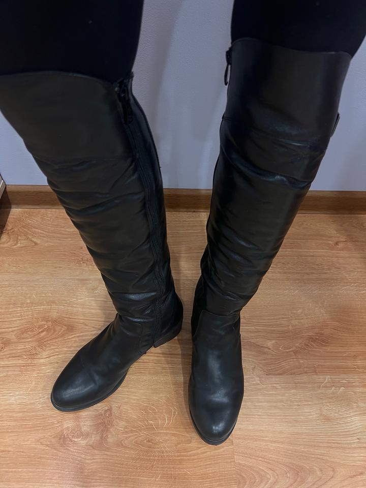 Кожаные длинные сапоги (зима)