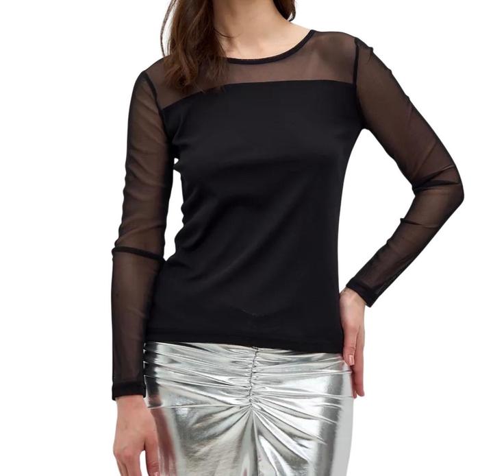 Черный лонгслив в сетку с длинным рукаом