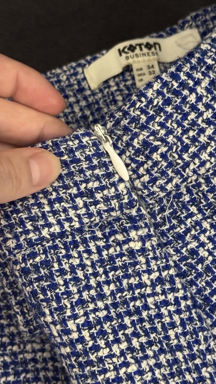 Твидовая юбка прямая голубая белая трапеция Новая