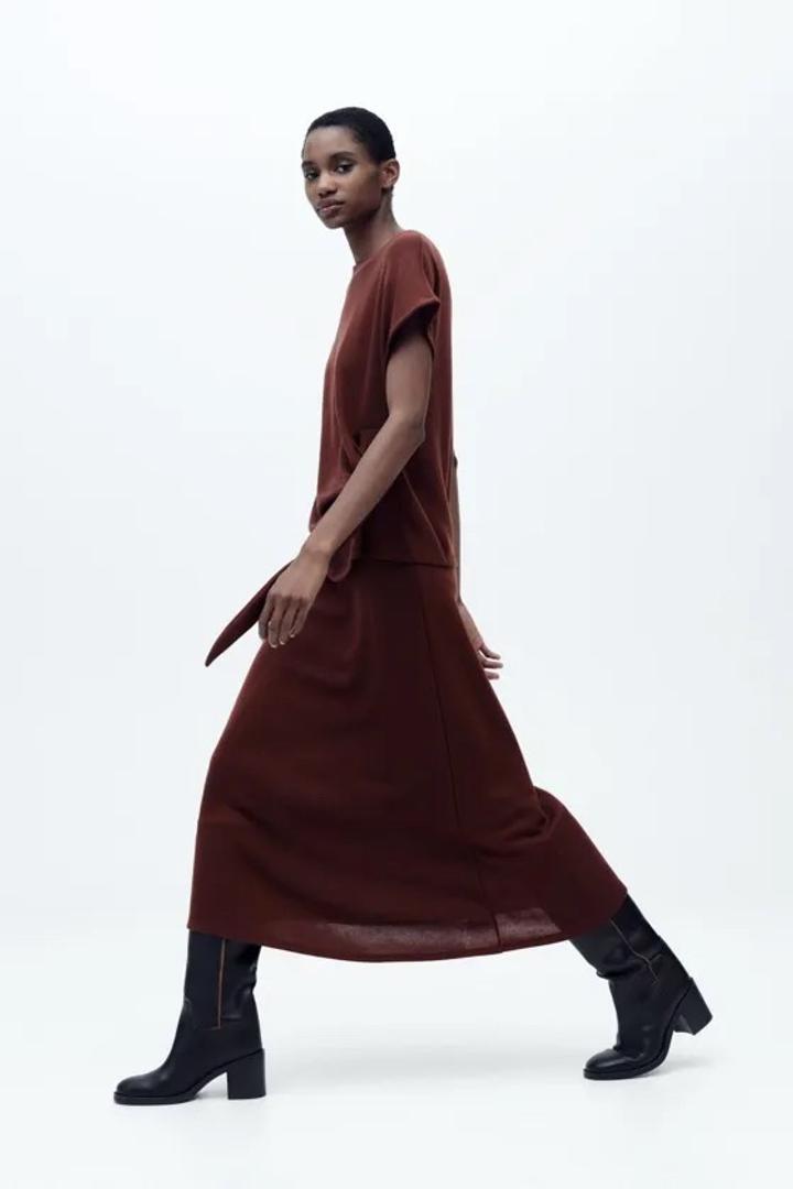 Юбка миди Zara из мягкой ткани, винного цвета
