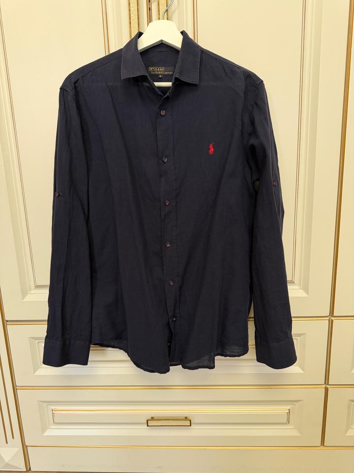 Мужская синяя льняная рубашка Polo by Ralph Lauren