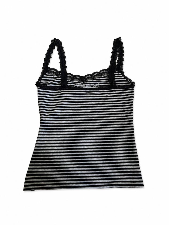 Striped lace tank top