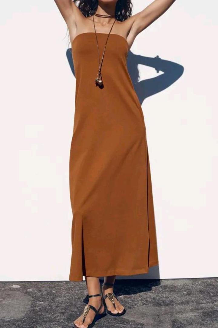 Платье из плотного хлопка без бретелей Zara новое