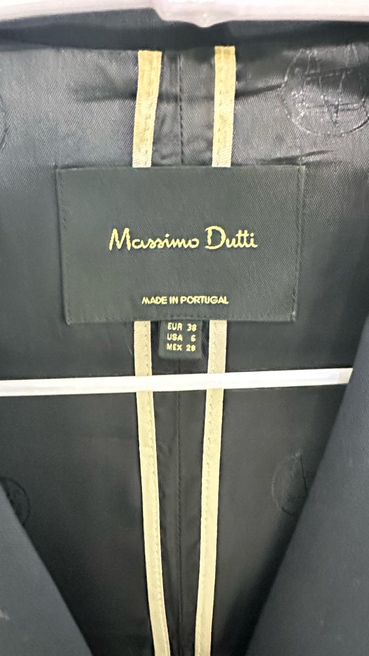 Темно-синий двубортный жакет massimo dutti