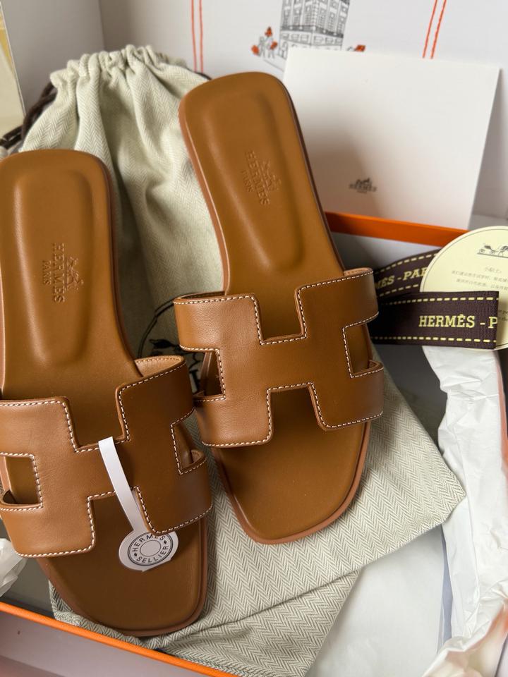 Шлепки Hermes Oran коричневые 1:1 , premium