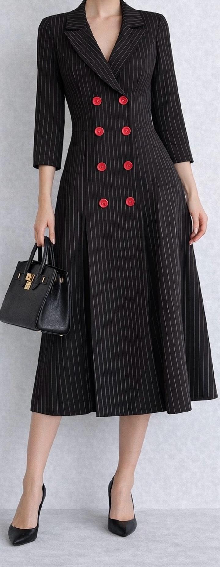 Стильное офисное платье-пиджак в полоску