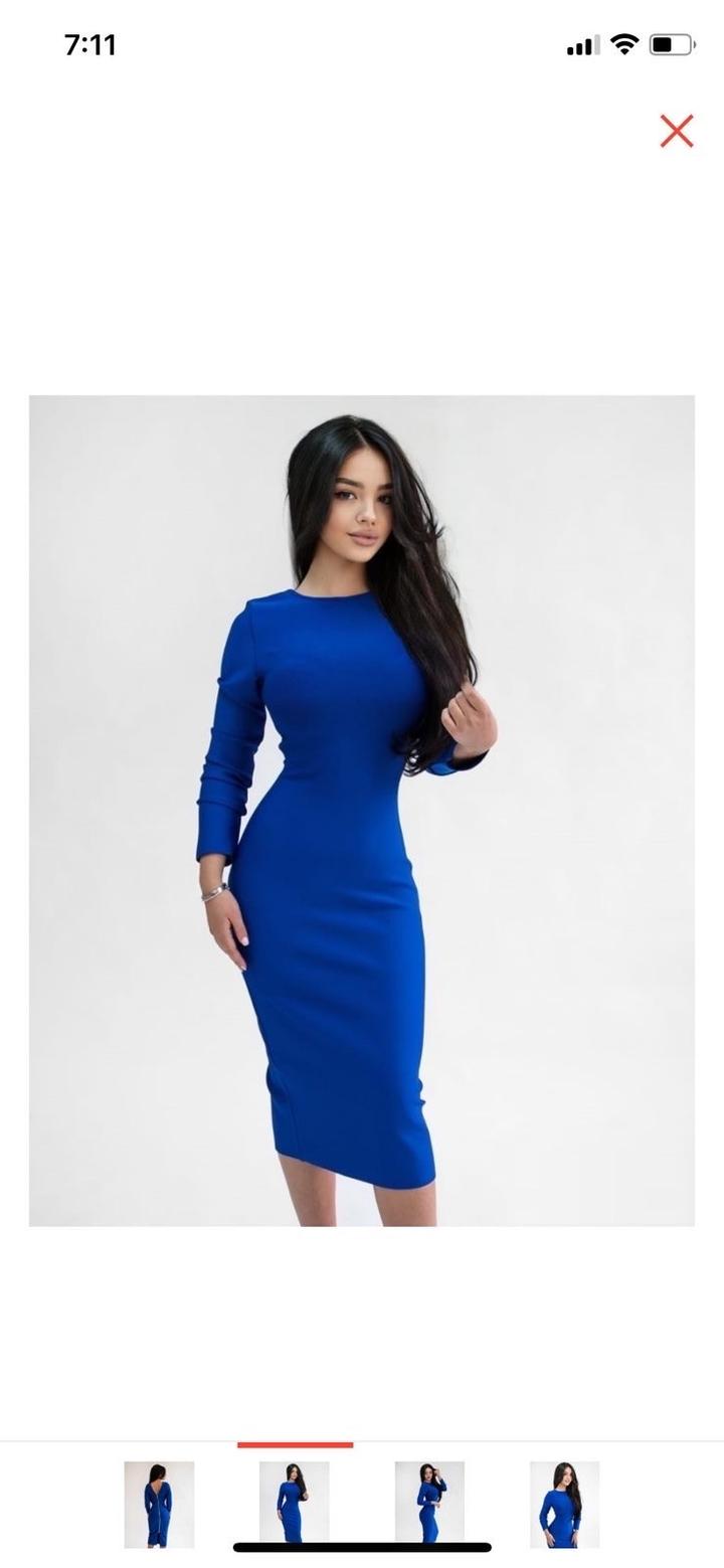 Синее бандажное платье