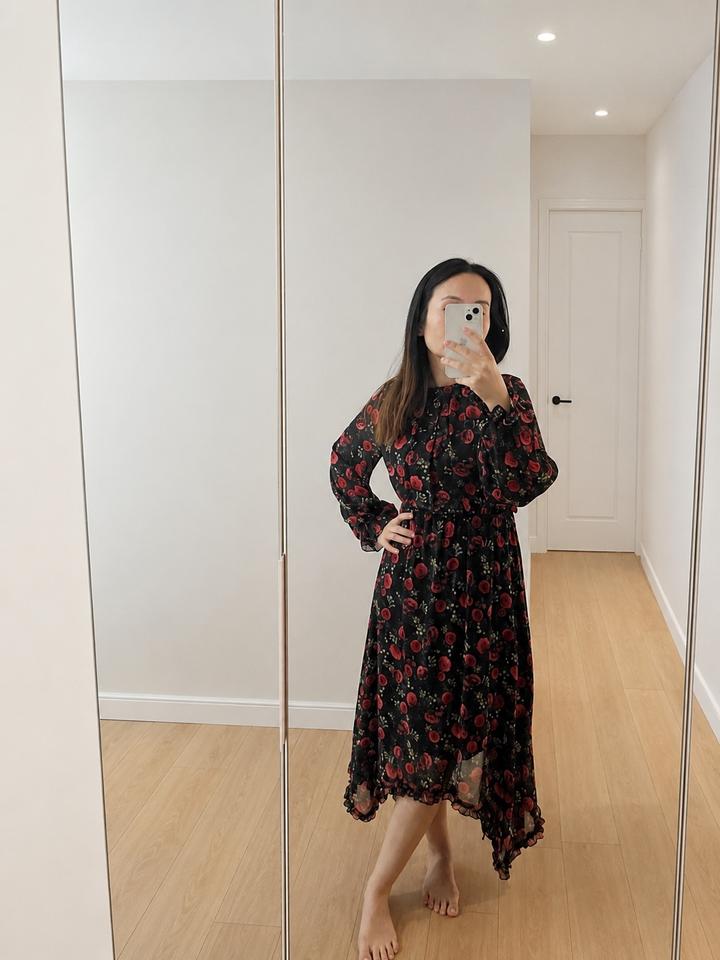 Платье шифоновое цветочный принт 🌹 легкое, женственное, 42