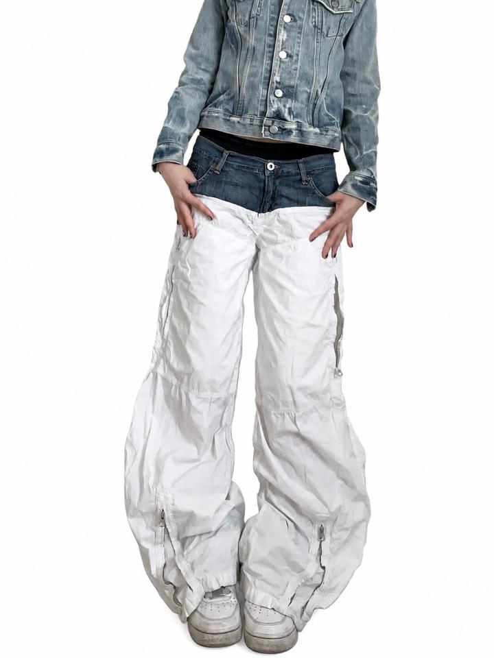 Denim parachute bootcut pants