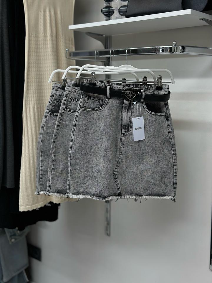 Юбка джинсовая мини серая варёная